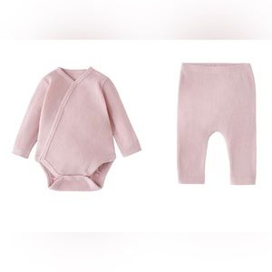 Zara 0-1 Waffle Knit Kimono Body Suit and Leggings Set